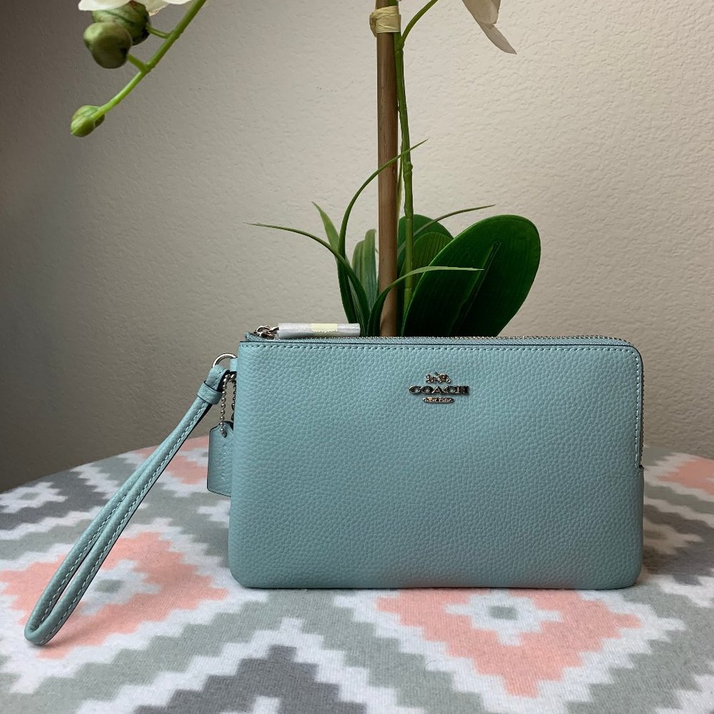 Seafoam Coach Double Zip Wallet
